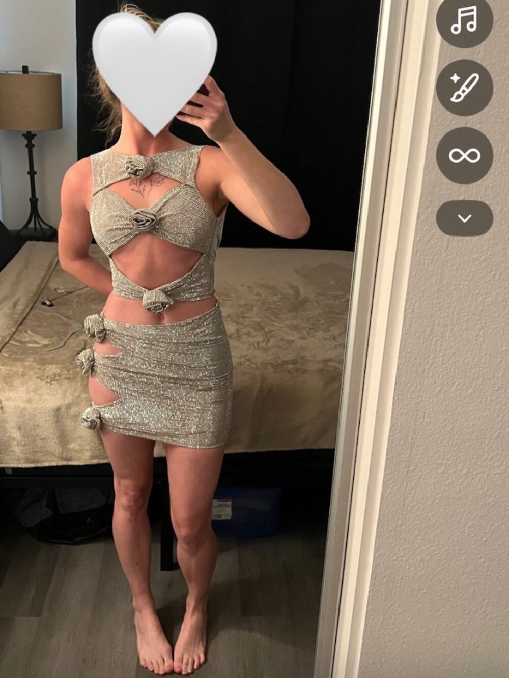 Heiress Beverly Hills Rhinestone Cutout Silver Party Festival Two Piece XS
